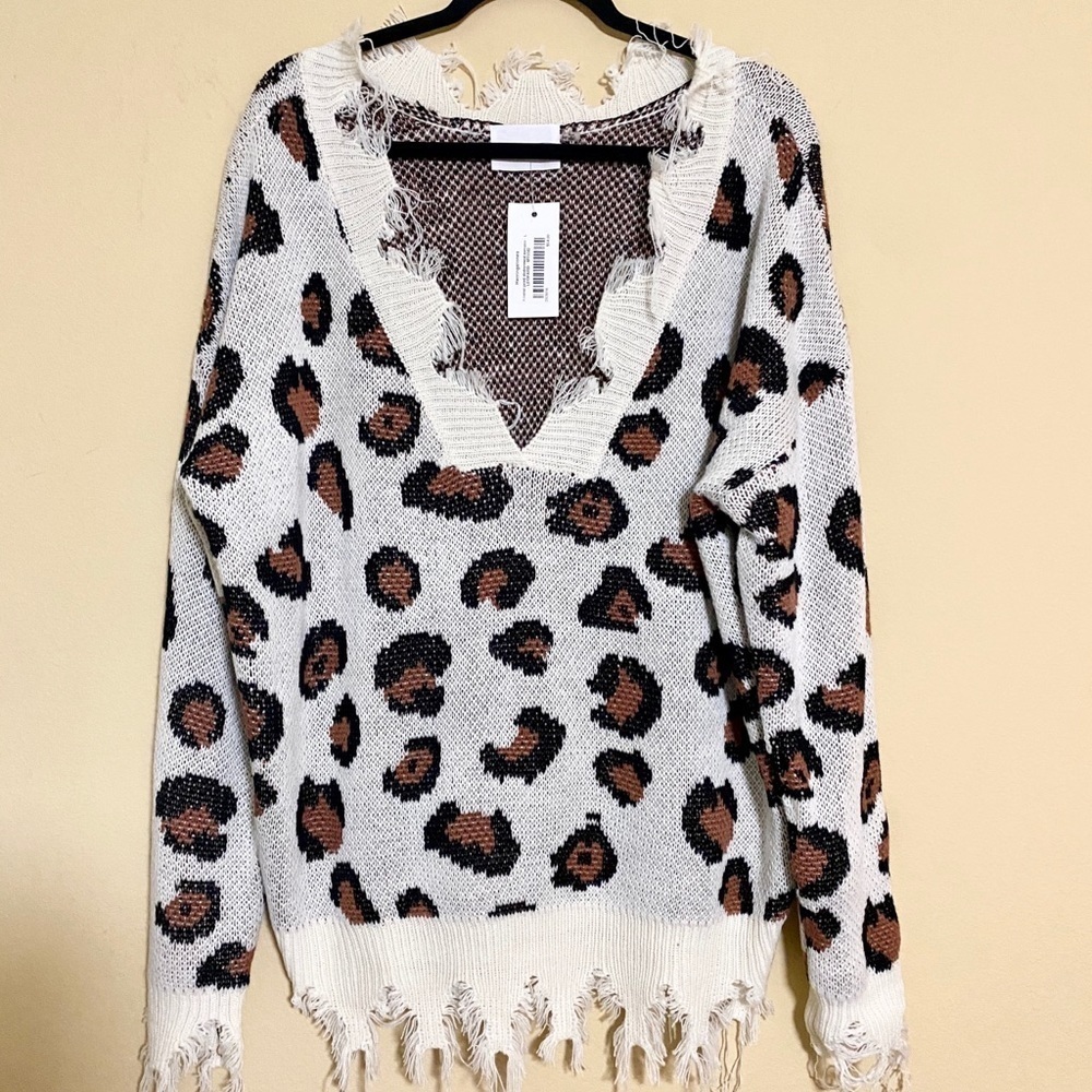 Dee Dee Leopard Distressed Sweater (L)